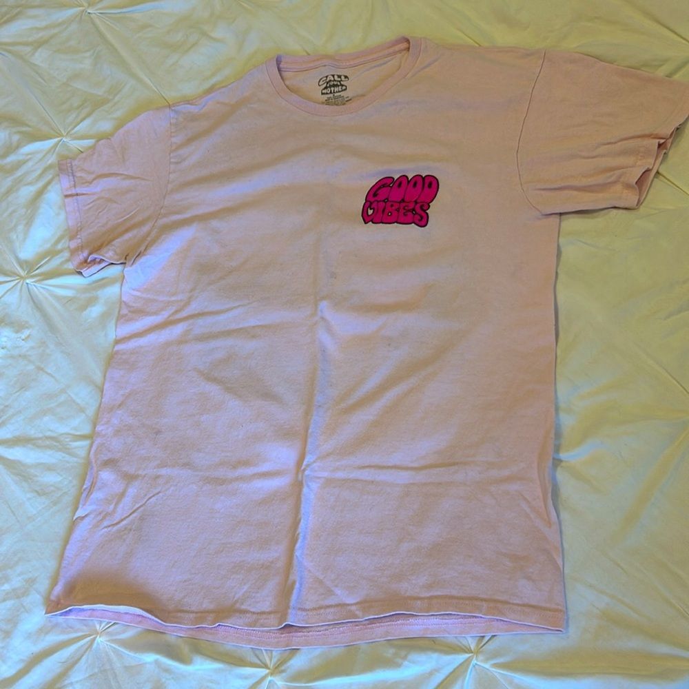 Call Your Mother Men's Pink Crew Neck Short Sleeves Graphic T-Shirt Good Vibes